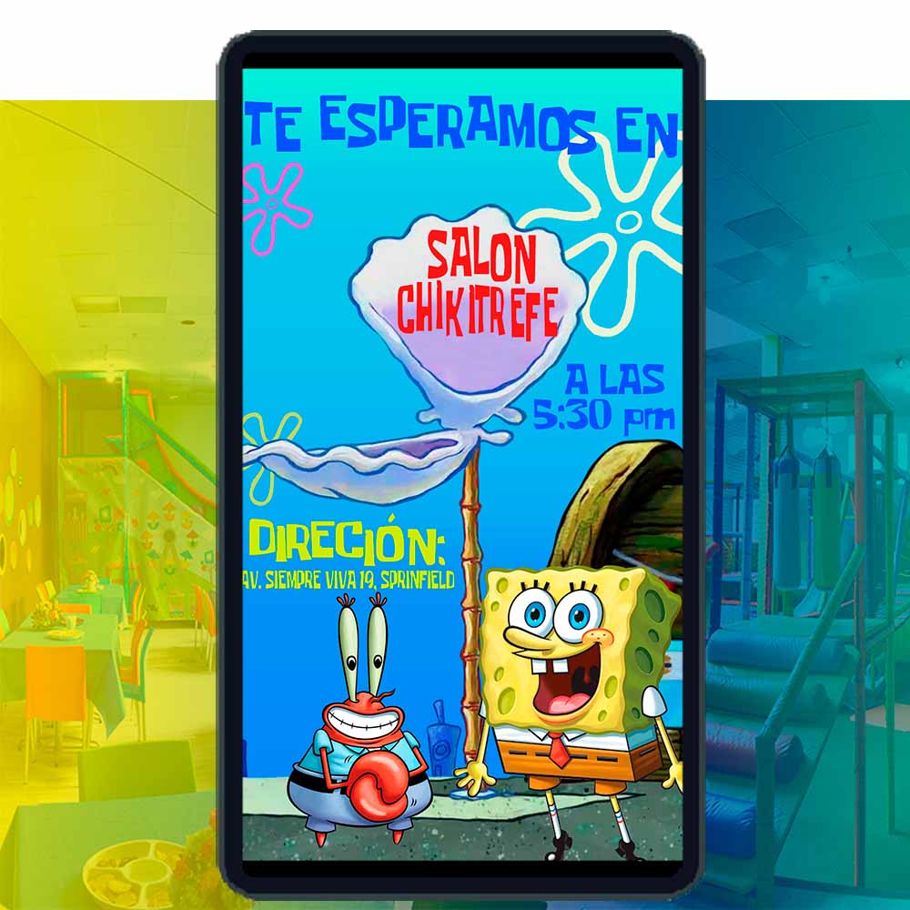 Es momento de sorprender a tus invitados con esta video invitación digital de bob esponja para cumpleaños, sin o con botones interactivos en la invitación digital.