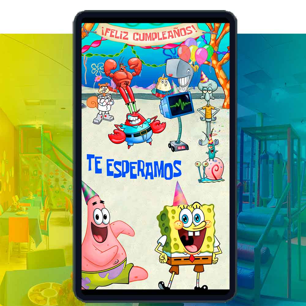 Es momento de sorprender a tus invitados con esta video invitación digital de bob esponja para cumpleaños, sin o con botones interactivos en la invitación digital.