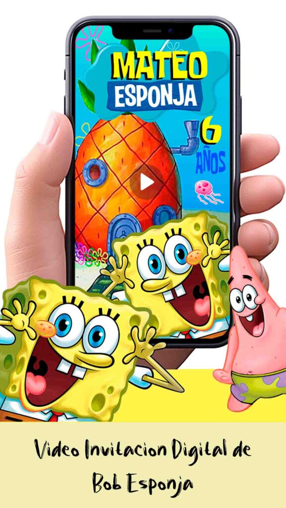 Es momento de sorprender a tus invitados con esta video invitación digital de bob esponja para cumpleaños, sin o con botones interactivos en la invitación digital.