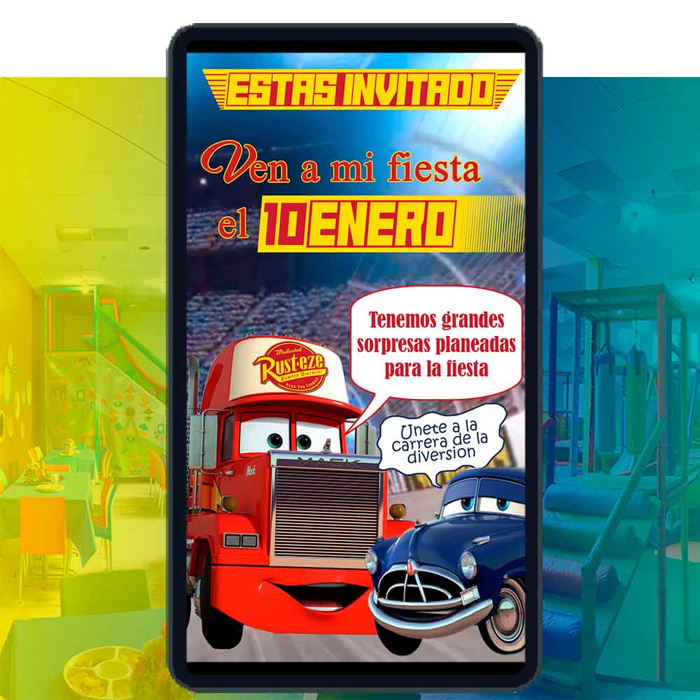 Es momento de sorprender a tus invitados con esta video invitación digital de cars para cumpleaños, sin o con botones interactivos en la invitación digital.