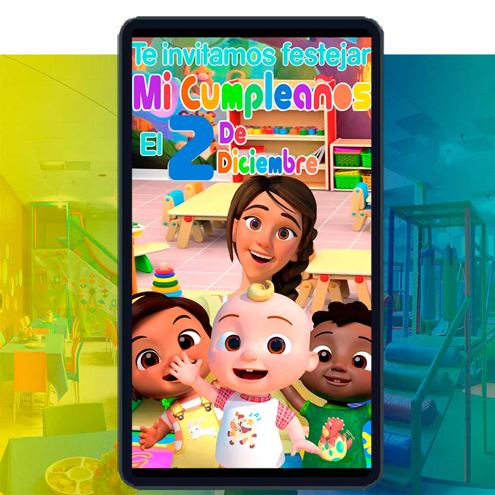 Es momento de sorprender a tus invitados con esta video invitación digital de cocomelon para cumpleaños, sin o con botones interactivos en la invitación digital.