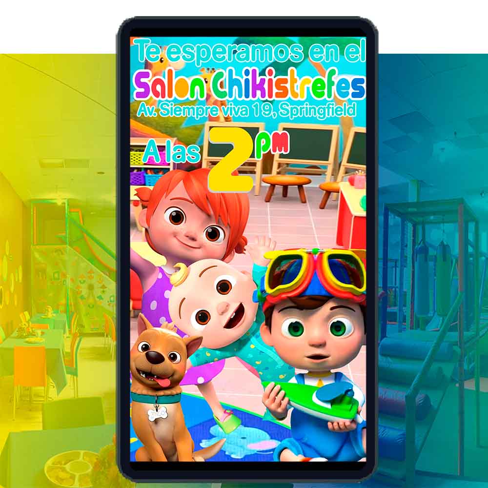 Es momento de sorprender a tus invitados con esta video invitación digital de cocomelon para cumpleaños, sin o con botones interactivos en la invitación digital.