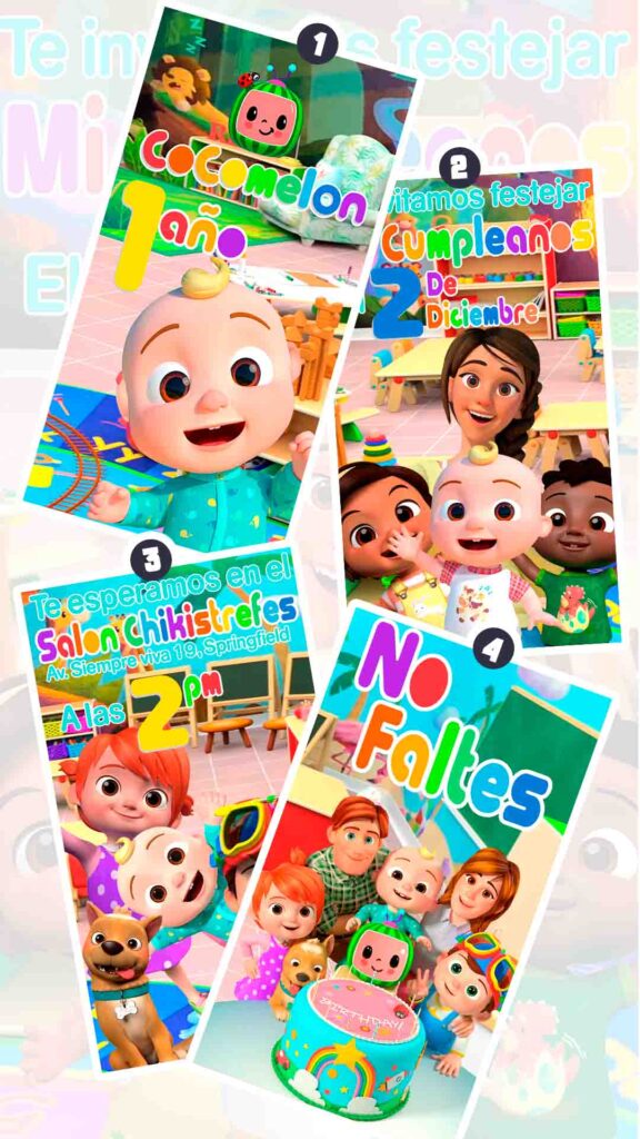 Es momento de sorprender a tus invitados con esta video invitación digital de cocomelon para cumpleaños, sin o con botones interactivos en la invitación digital.