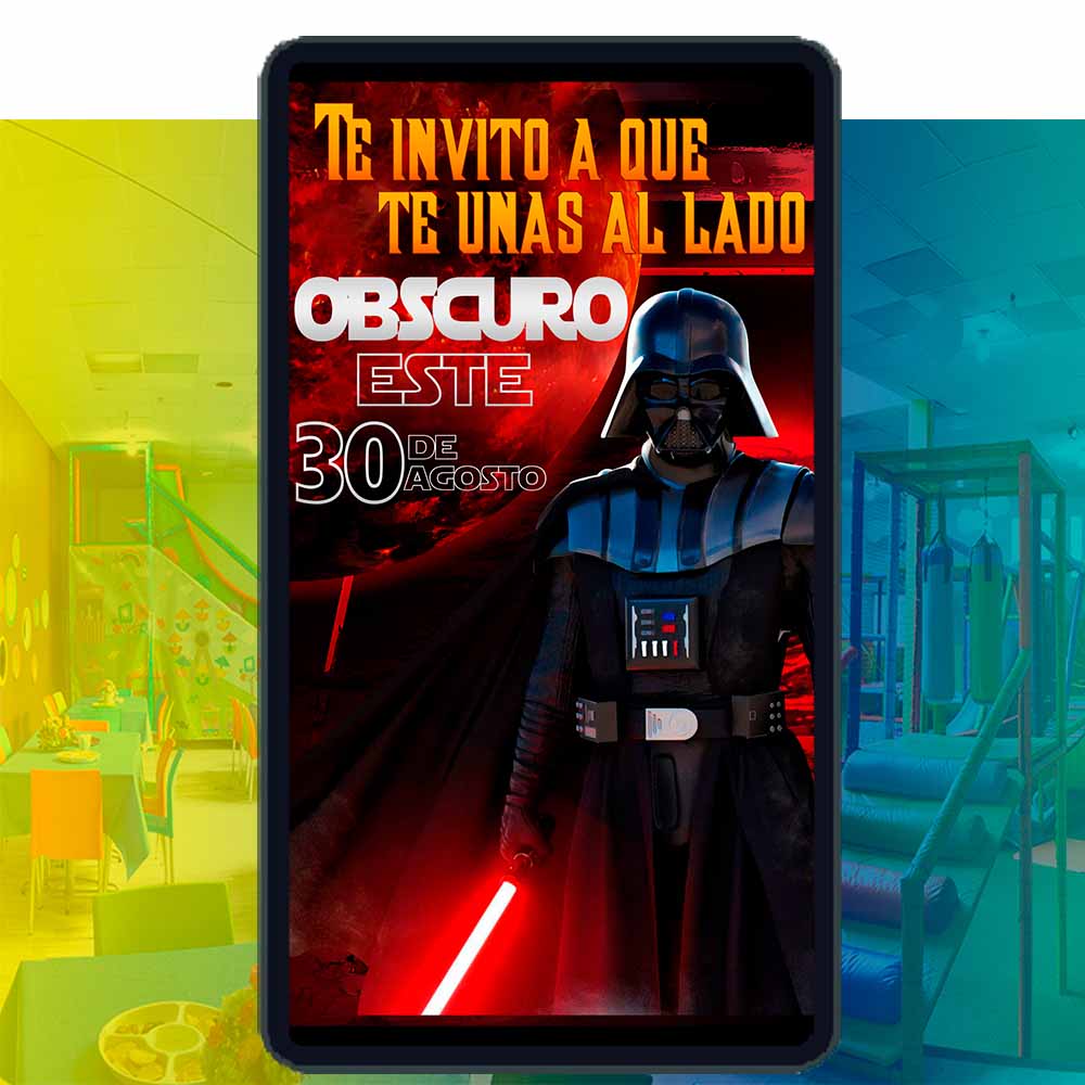 Es momento de sorprender a tus invitados con esta video invitación digital de darth vader para cumpleaños, sin o con botones interactivos en la invitación digital.