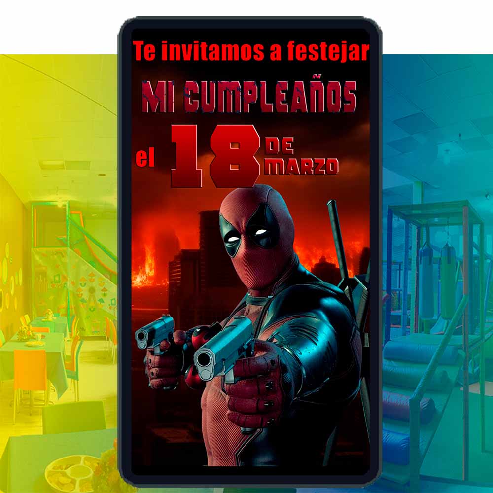 Es momento de sorprender a tus invitados con esta video invitación digital de deadpool para cumpleaños, sin o con botones interactivos en la invitación digital.