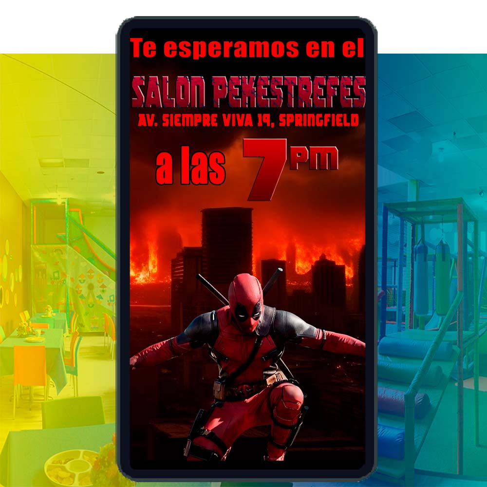 Es momento de sorprender a tus invitados con esta video invitación digital de deadpool para cumpleaños, sin o con botones interactivos en la invitación digital.