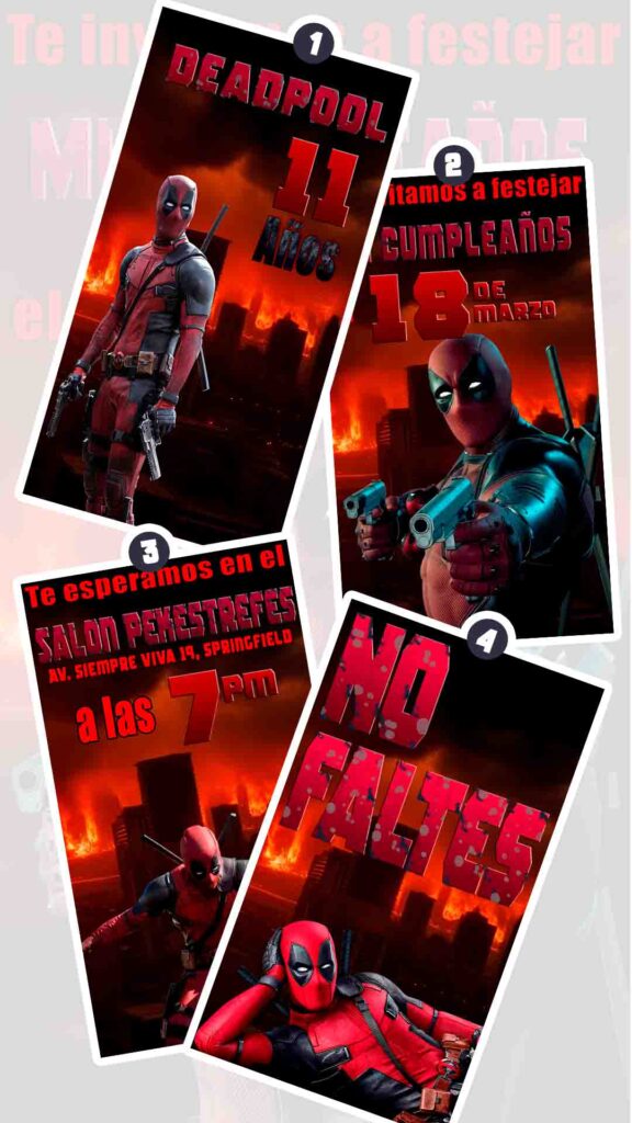 Es momento de sorprender a tus invitados con esta video invitación digital de deadpool para cumpleaños, sin o con botones interactivos en la invitación digital.