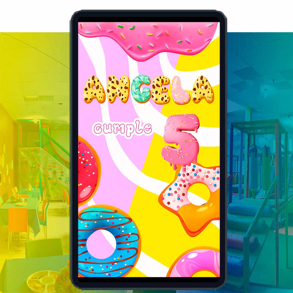 Es momento de sorprender a tus invitados con esta video invitación digital de donas para cumpleaños, sin o con botones interactivos en la invitación digital.
