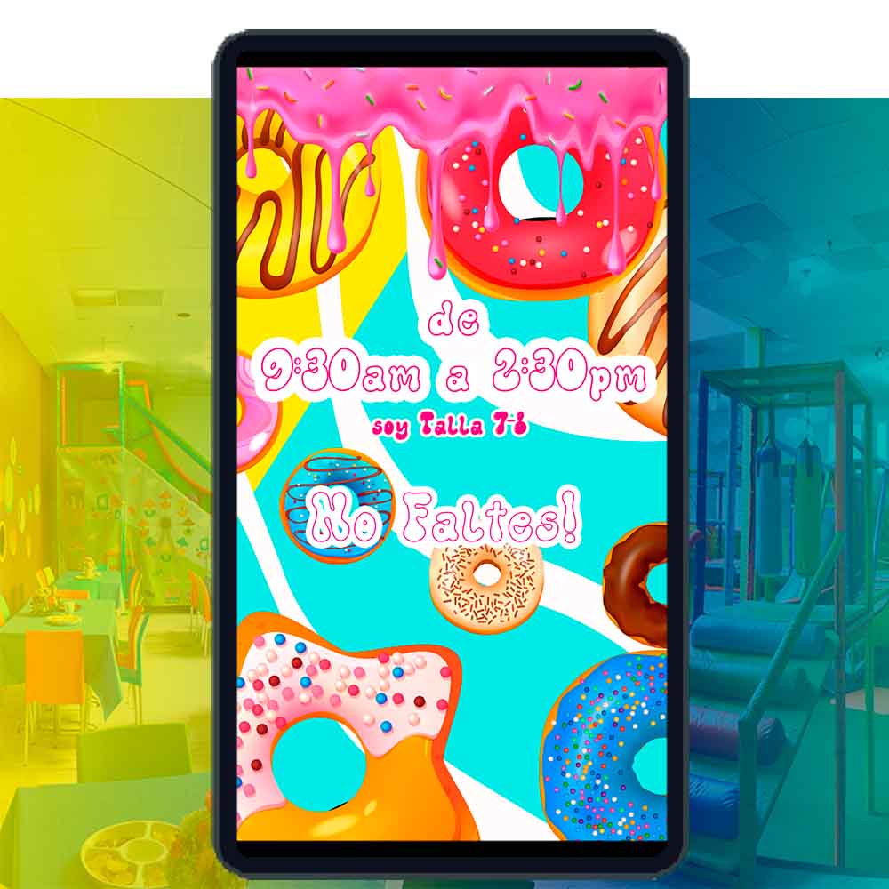 Es momento de sorprender a tus invitados con esta video invitación digital de donas para cumpleaños, sin o con botones interactivos en la invitación digital.