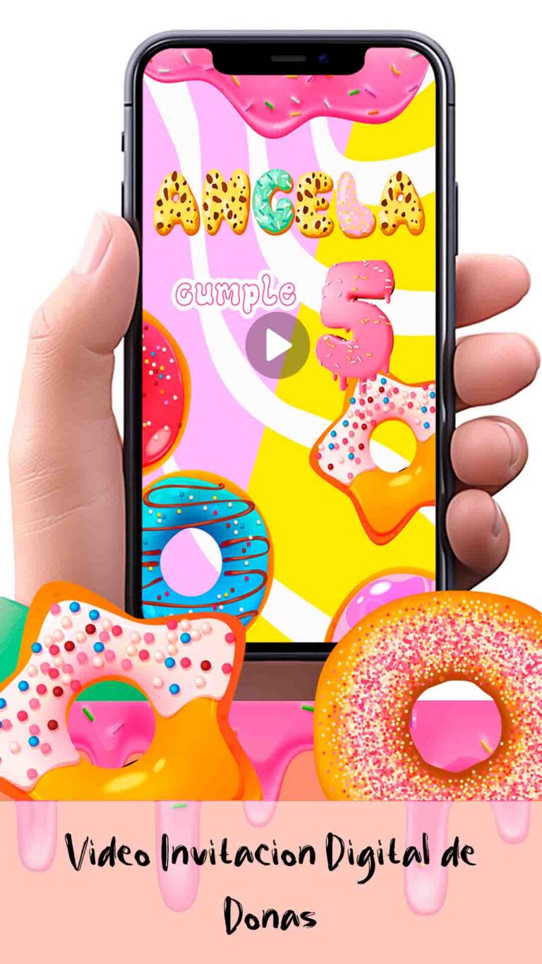 Es momento de sorprender a tus invitados con esta video invitación digital de donas para cumpleaños, sin o con botones interactivos en la invitación digital.