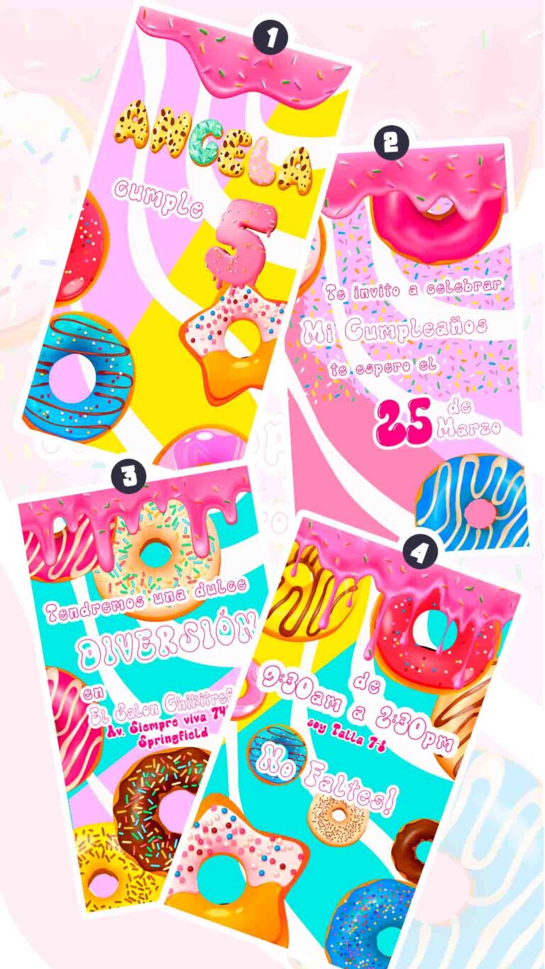 Es momento de sorprender a tus invitados con esta video invitación digital de donas para cumpleaños, sin o con botones interactivos en la invitación digital.