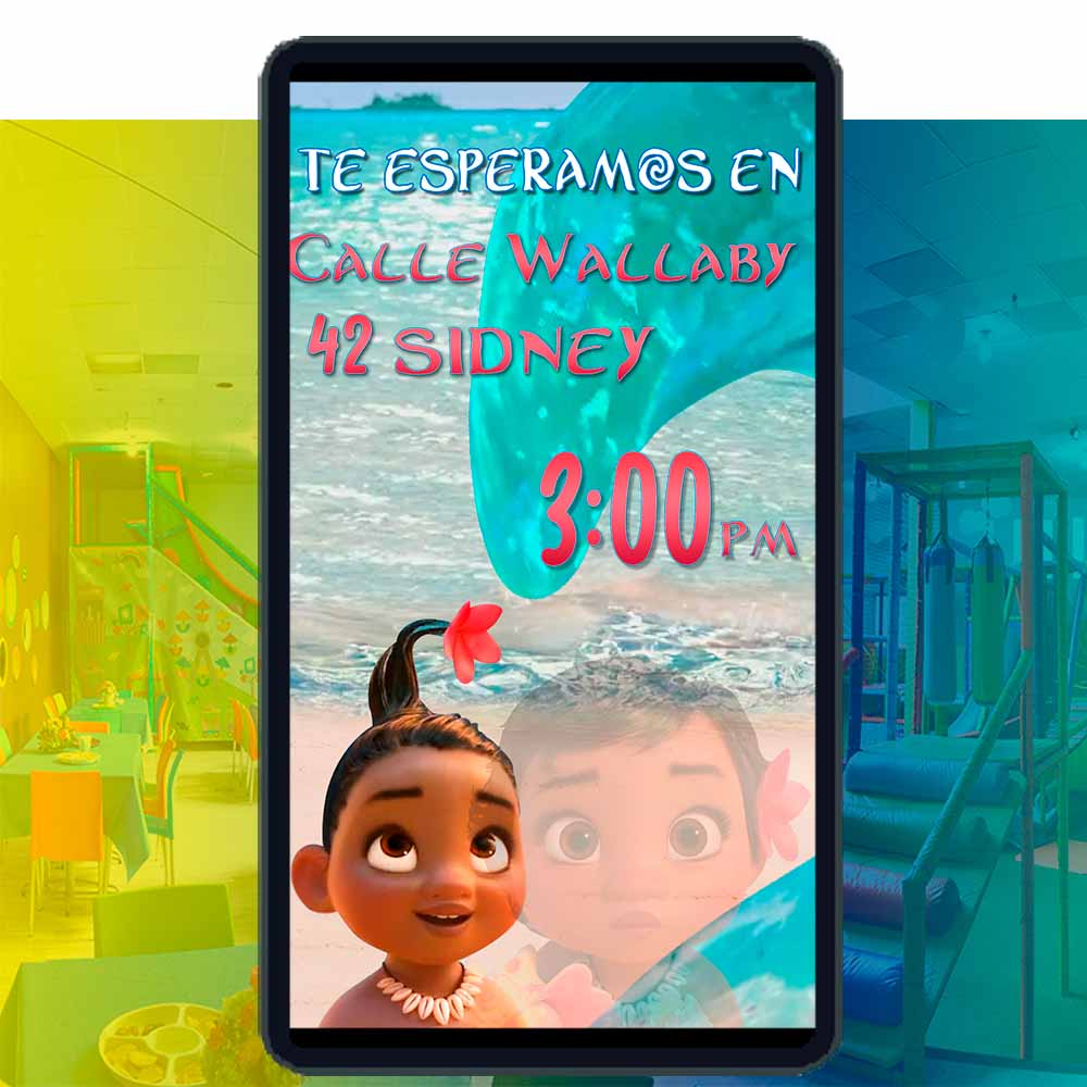 Es momento de sorprender a tus invitados con esta video invitación digital de moana niña para cumpleaños, sin o con botones interactivos en la invitación digital.