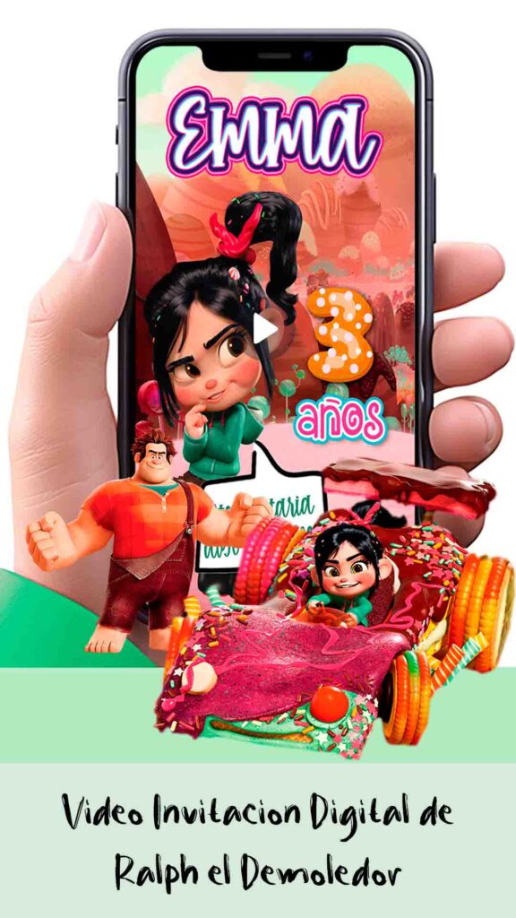 Es momento de sorprender a tus invitados con esta video invitación digital de vanellope para cumpleaños, sin o con botones interactivos en la invitación digital.
