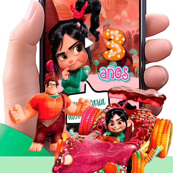Es momento de sorprender a tus invitados con esta video invitación digital de vanellope para cumpleaños, sin o con botones interactivos en la invitación digital.