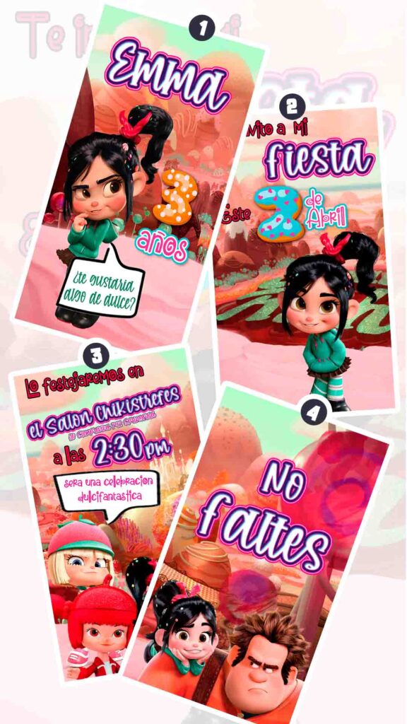Es momento de sorprender a tus invitados con esta video invitación digital de vanellope para cumpleaños, sin o con botones interactivos en la invitación digital.