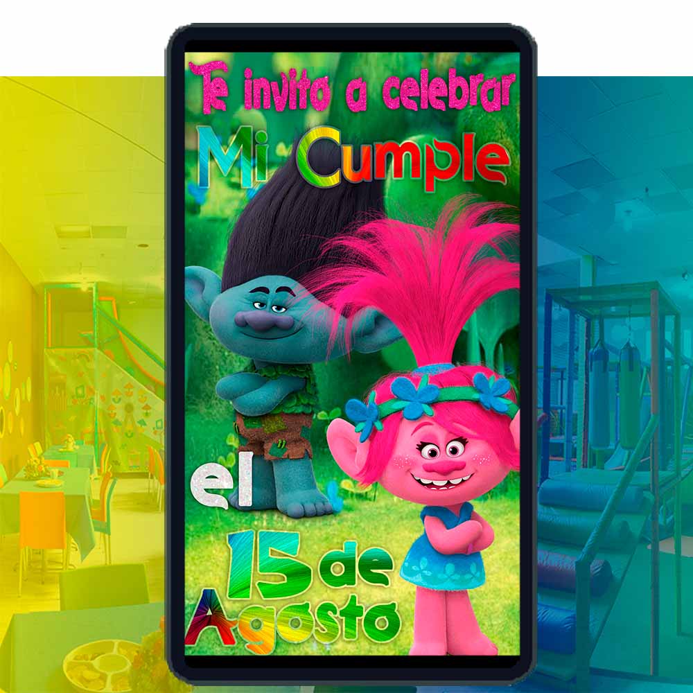 Es momento de sorprender a tus invitados con esta video invitación digital de trolls para cumpleaños, sin o con botones interactivos en la invitación digital.