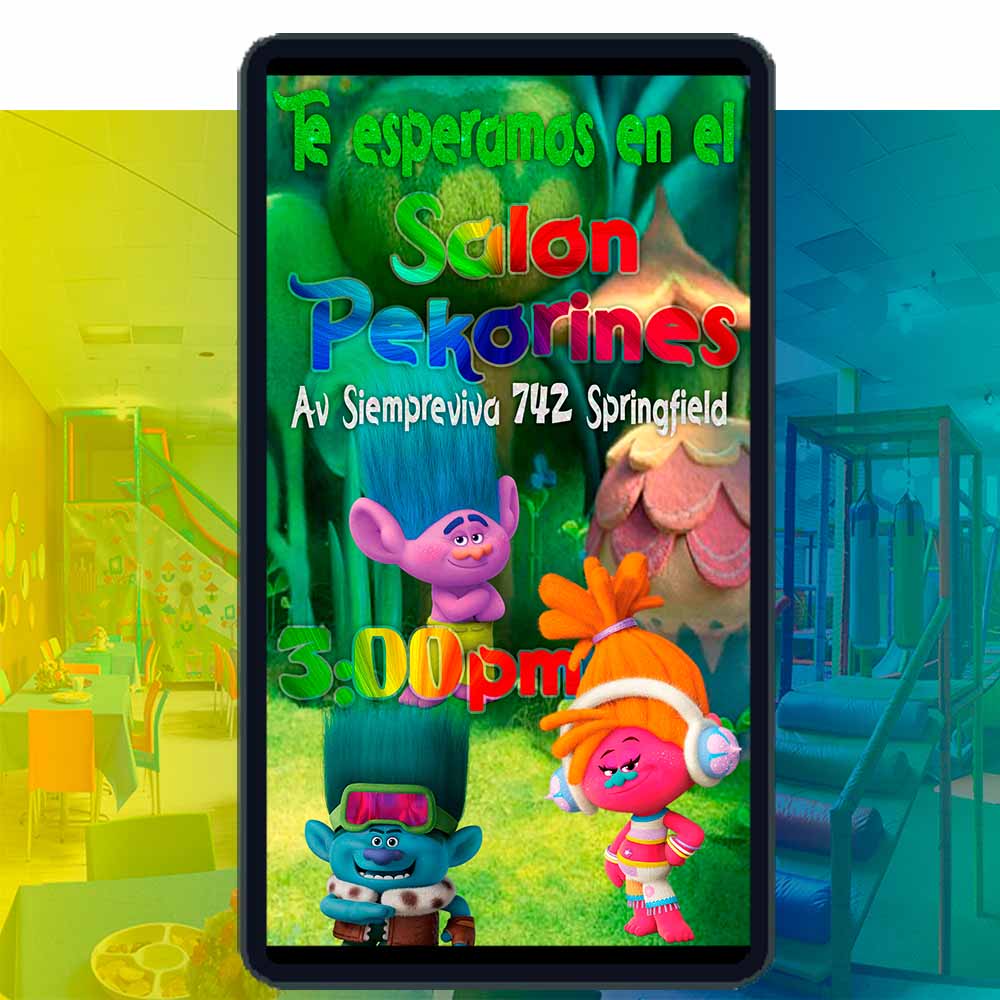 Es momento de sorprender a tus invitados con esta video invitación digital de trolls para cumpleaños, sin o con botones interactivos en la invitación digital.