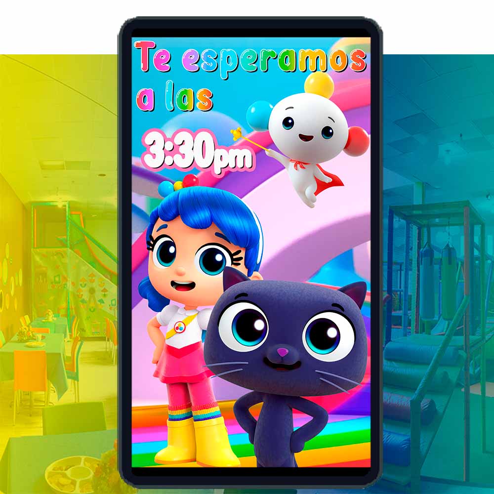 Es momento de sorprender a tus invitados con esta video invitación digital de vera y el reino arcoiris para cumpleaños, sin o con botones interactivos en la invitación digital.